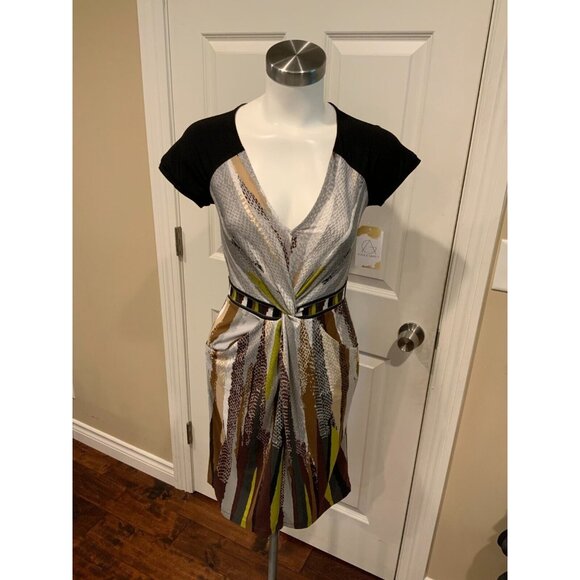 BCBGMaxAzria Dresses & Skirts - BCBG Max Azria "Ariana" Snakeskin Striped Twisted Dress w/ Cap Sleeves, Size XS